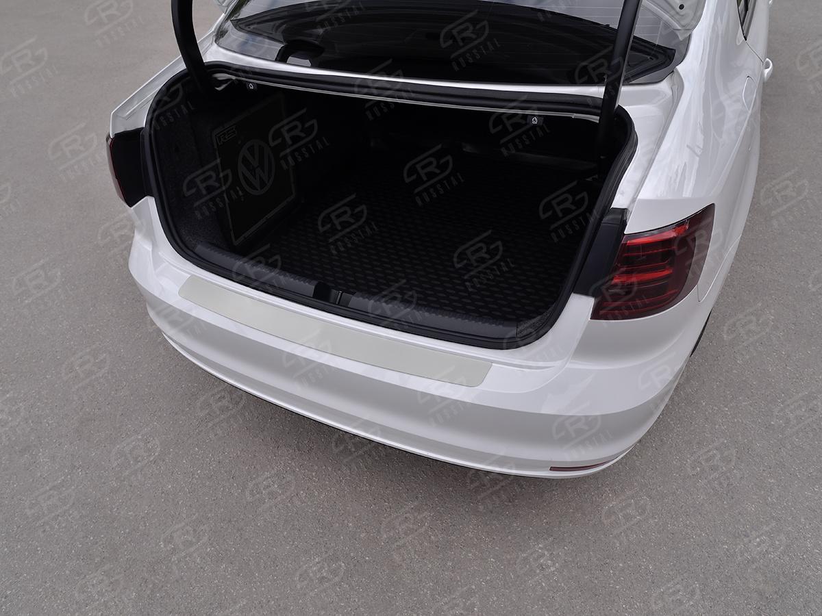 VolksWagen Jetta 2014-2018 Накладка на задний бампер RUSSTAL (нерж., шлиф) VWJETN-003473