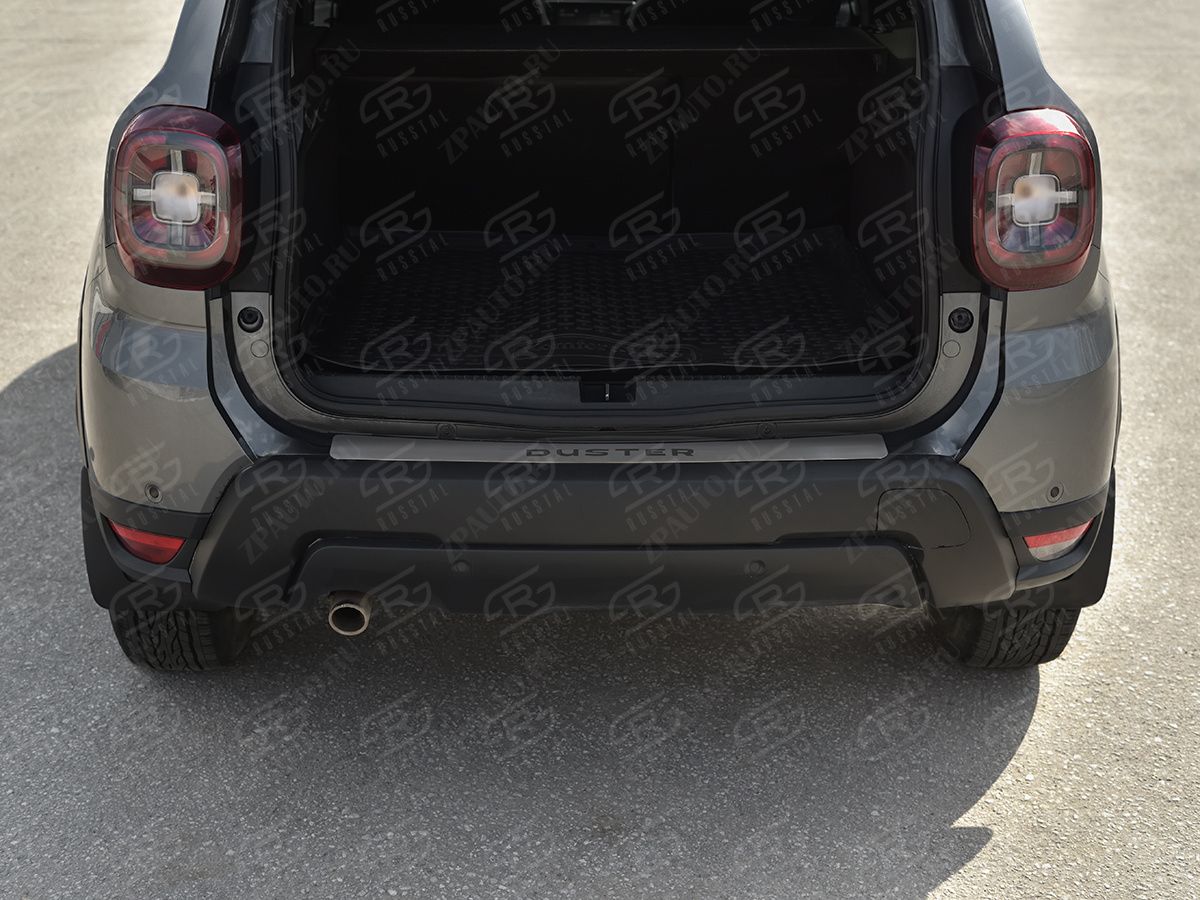 RENAULT DUSTER 2021- Накладка на задний бампер RUSSTAL (нерж.,шлиф.,надпись) RDN-003813