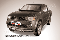 Защита переднего бампера d57+d57 двойная Mitsubishi L-200 Triton (2006-2015) Black Edition, Slitkoff, арт. ML009BE