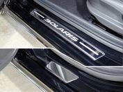 Накладки на пороги (лист зеркальный надпись Solaris) 4 шт для автомобиля Hyundai Solaris 2 (седан) 2017-