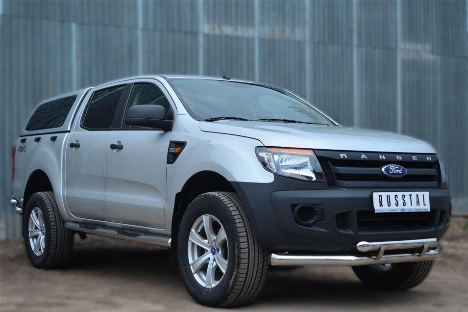 Пороги труба d76 с накладками вариант 3 для Ford Ranger 2012, Slitkoff FRT-0012983