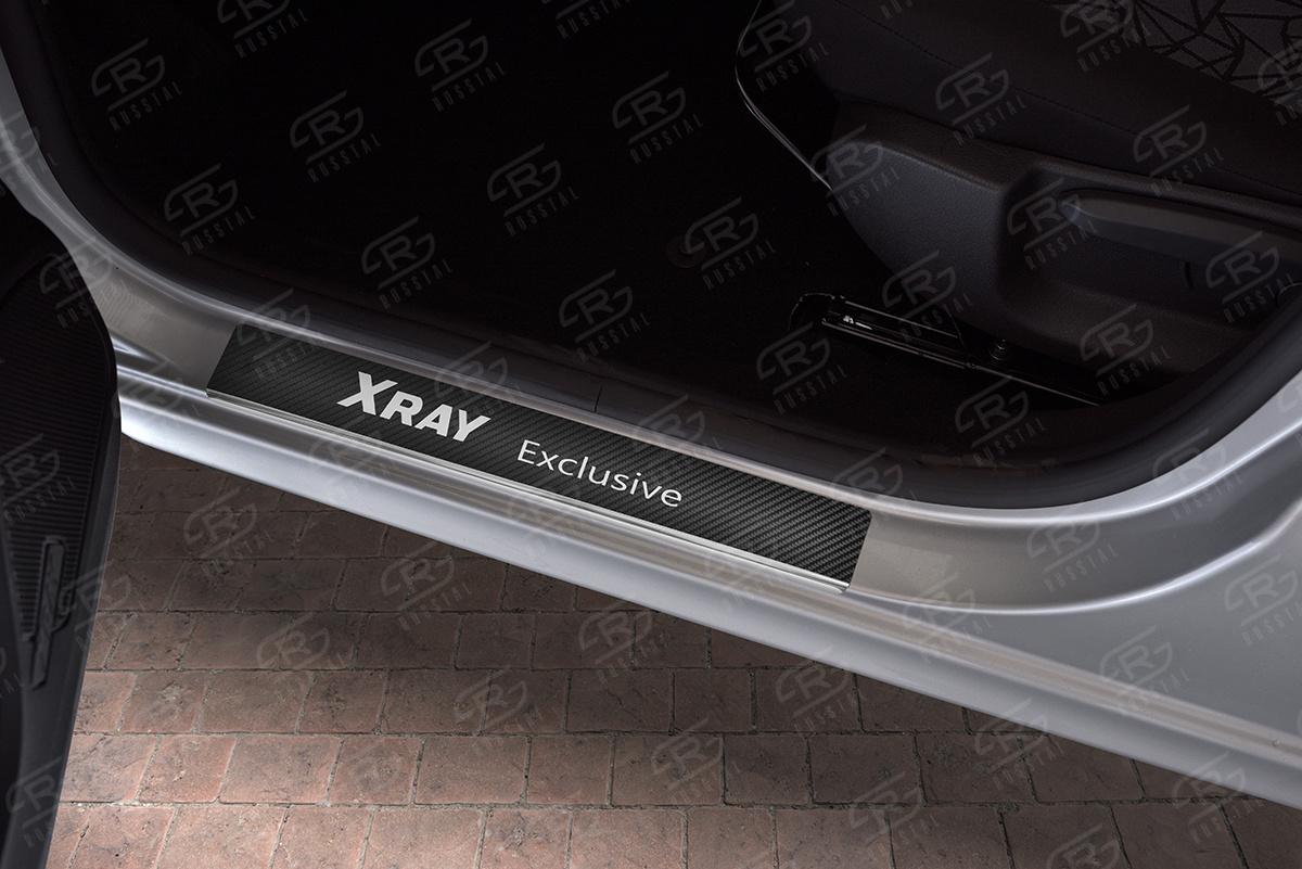 Накладки на пороги RUSSTAL (нерж., карбон, надпись) LDXRYE17-06 для автомобиля LADA (ВАЗ) XRAY 2015-, Slitkoff