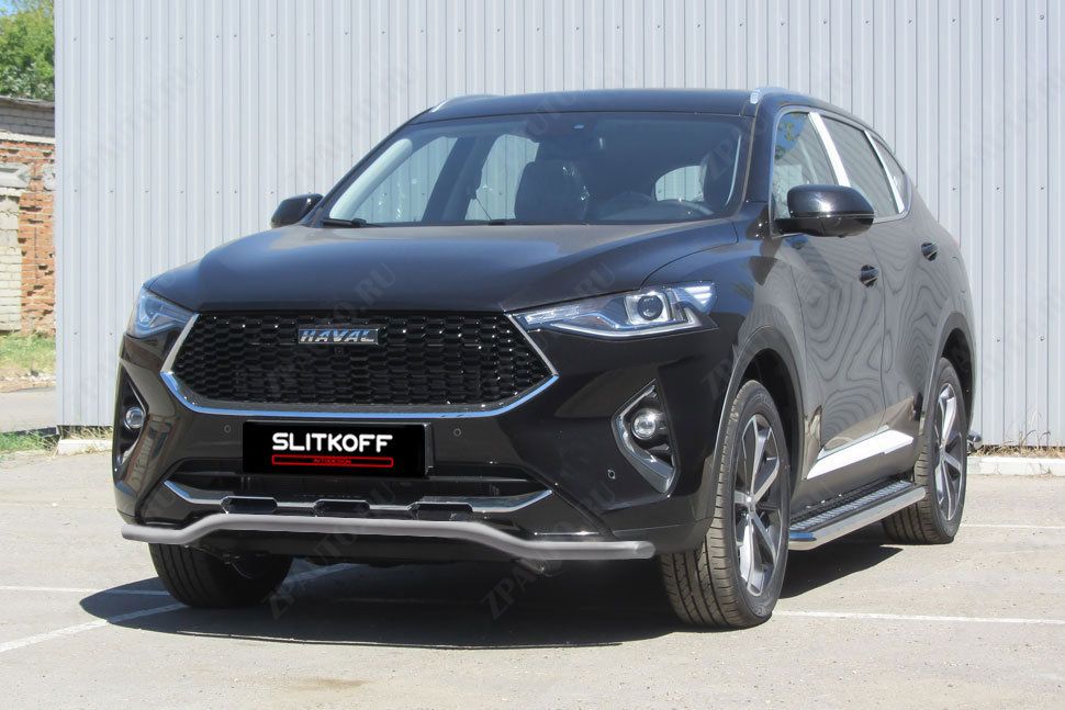 Защита переднего бампера d42 Волна серебристая Haval F7 F7x (2019-2023) , Slitkoff, арт. HavF7004S