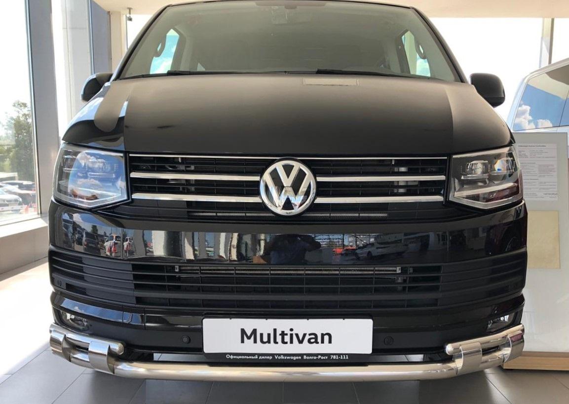 VWT.15.75  Защита переднего бампера с перемычками для автомобиля Volkswagen Transporter 2015-2019, Россия