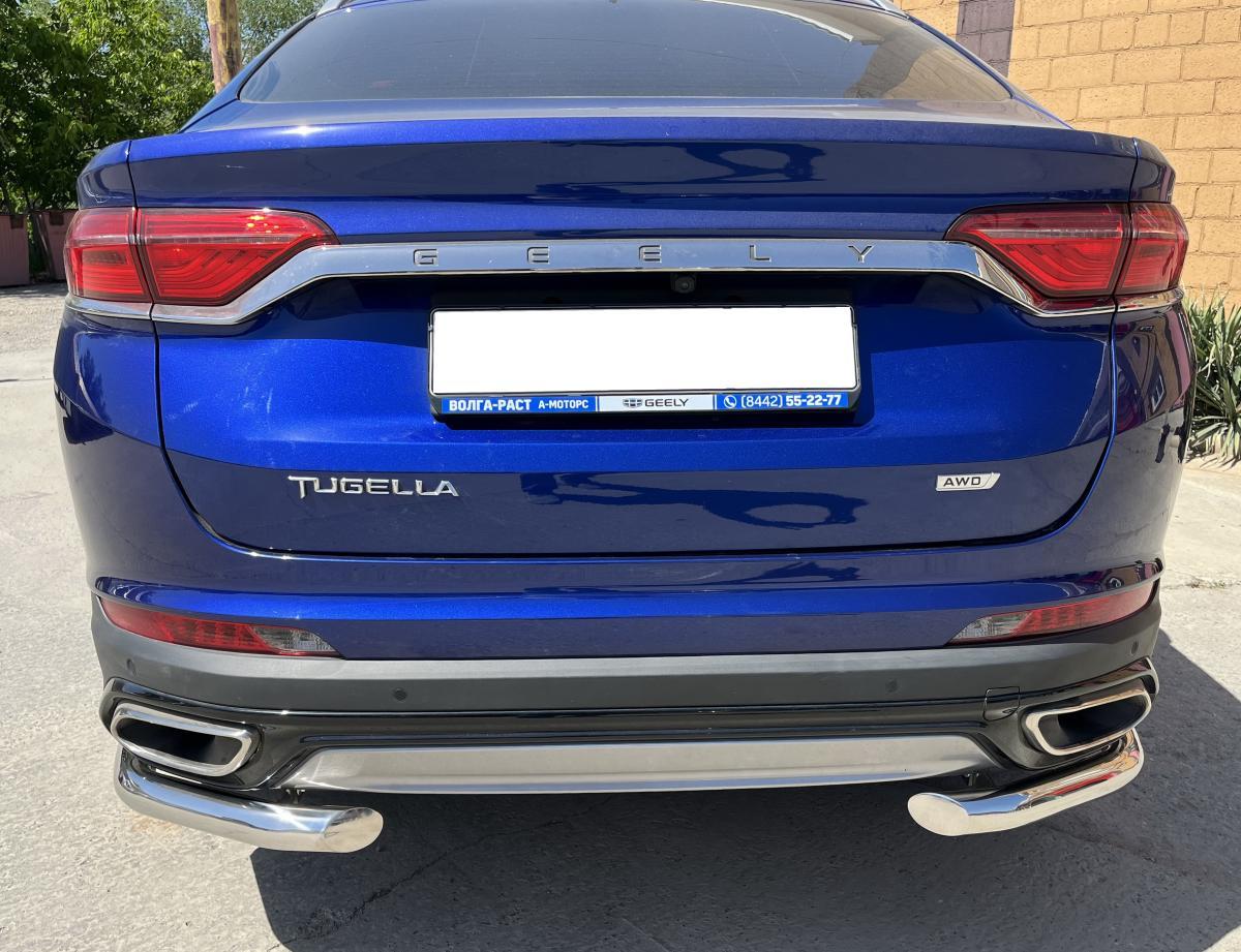 Защита заднего бампера угловая для автомобиля GEELY Tugella 2021 арт. GT.21.17