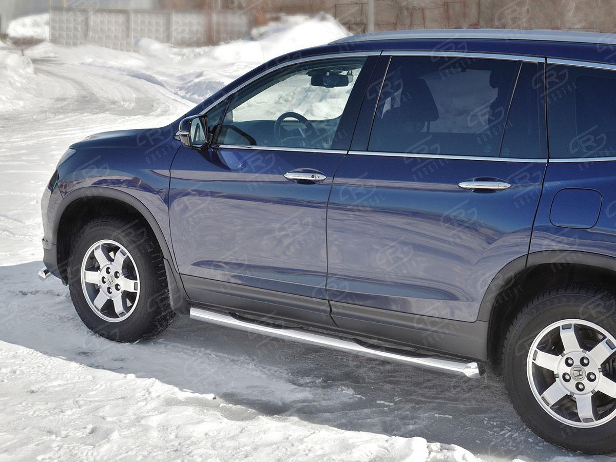 Пороги труба d76 с накладкой вариант 1 на Honda Pilot III 2015, Slitkoff HPT-0029231