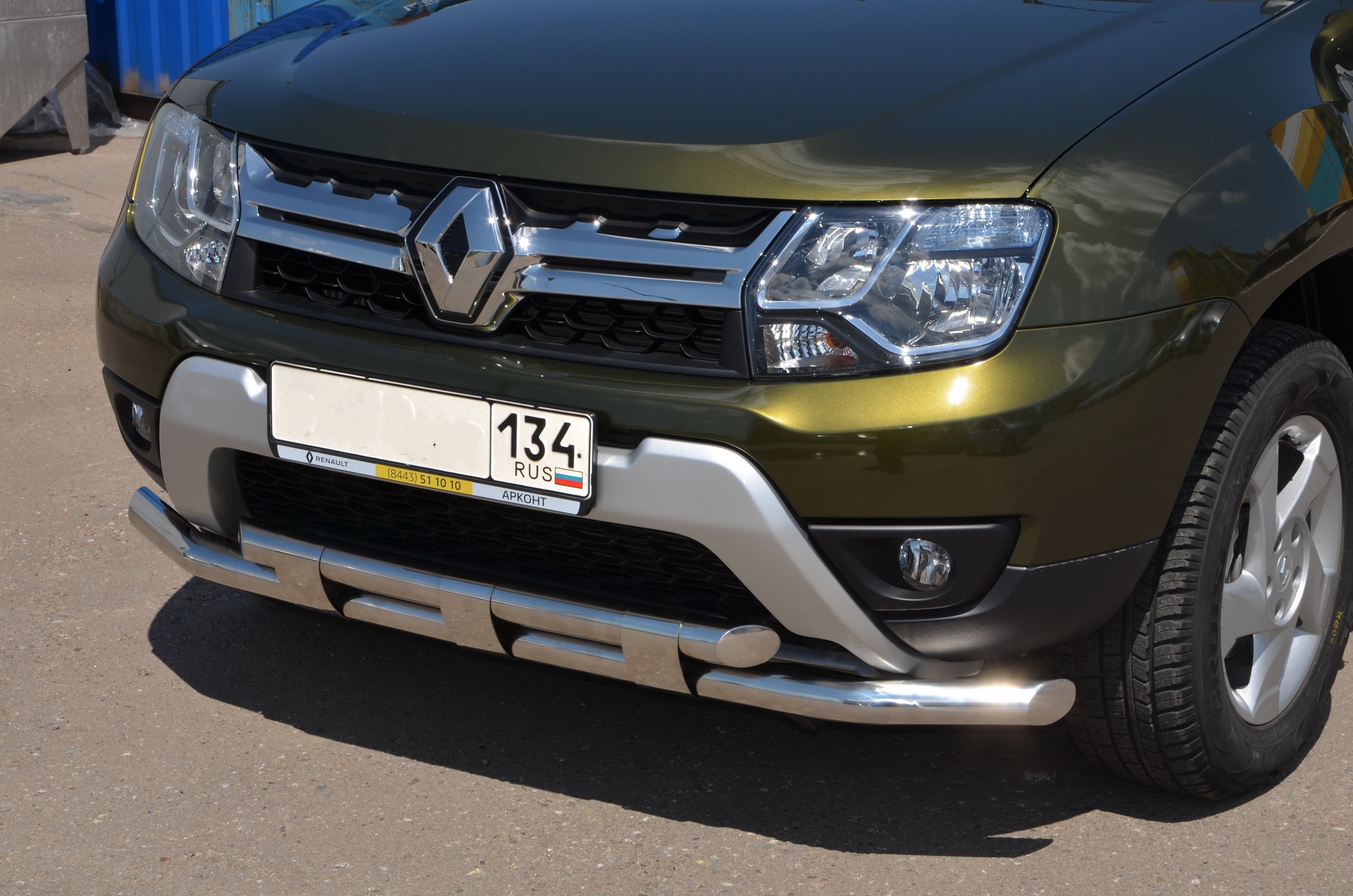 Защита переднего бампера с декором для автомобиля RENAULT Duster 2011, Россия RD.11.03-1