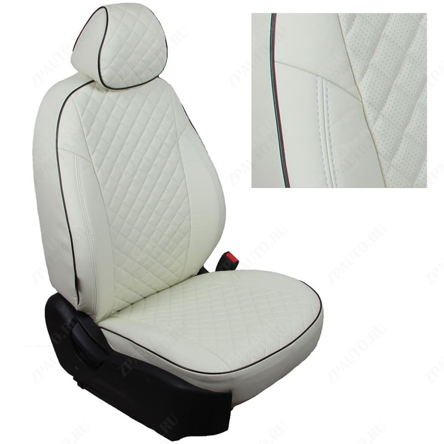 Чехлы для Nissan Almera Classic (с подголовниками) с 06-13г., Ромб, (Белый + Белый), Autopilot арт. ni-al-0613-bb-r