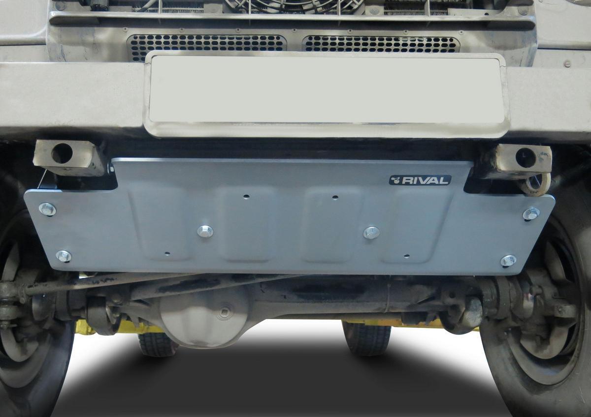 Защита рулевых тяг Rival для Land Rover Defender 90/110 рестайлинг 2007-2016, штампованная, алюминий 6 мм, с крепежом, 2333.3128.1.6