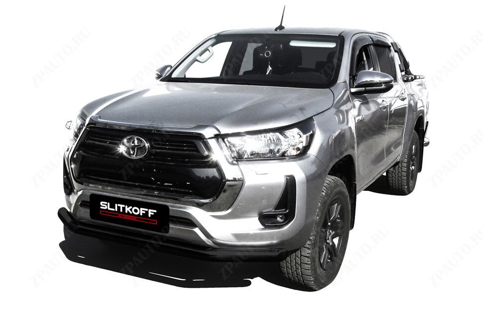 Защита переднего бампера d76 черная Toyota Hilux (2020-2023) , Slitkoff, арт. THL20-003B