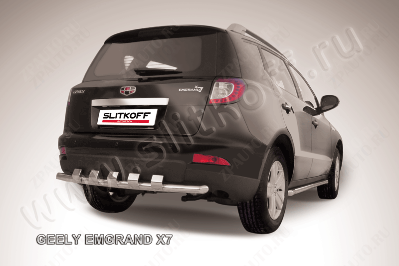 Защита заднего бампера d57 с декоративными элементами Geely Emgrand X7 (2011-2016) Black Edition, Slitkoff, арт. GEX7015BE