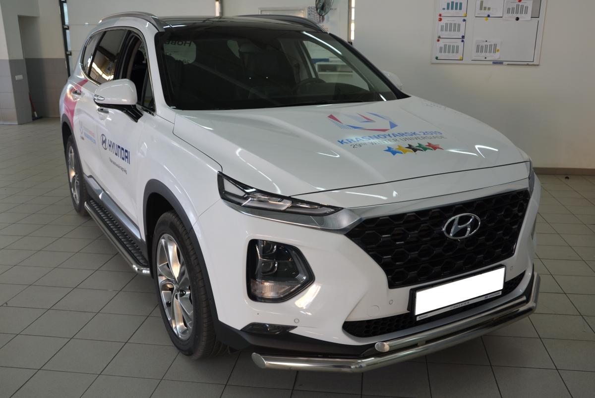 Защита переднего бампера двойная для автомобиля HYUNDAI Santa Fe 2018, Россия HYSF.18.03