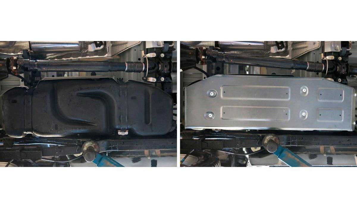 Защита топливного бака Rival для Toyota Hilux VIII 4WD 2015-2018, штампованная, алюминий 6 мм, с крепежом, 2333.9505.1.6