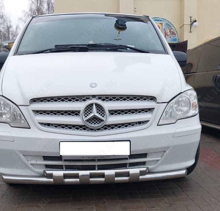 Защита переднего бампера двойная с перемычками для автомобиля MERCEDES-BENZ VITO 2005-2010, 2010-2014(рестайлинг) арт. MBV.2010.75