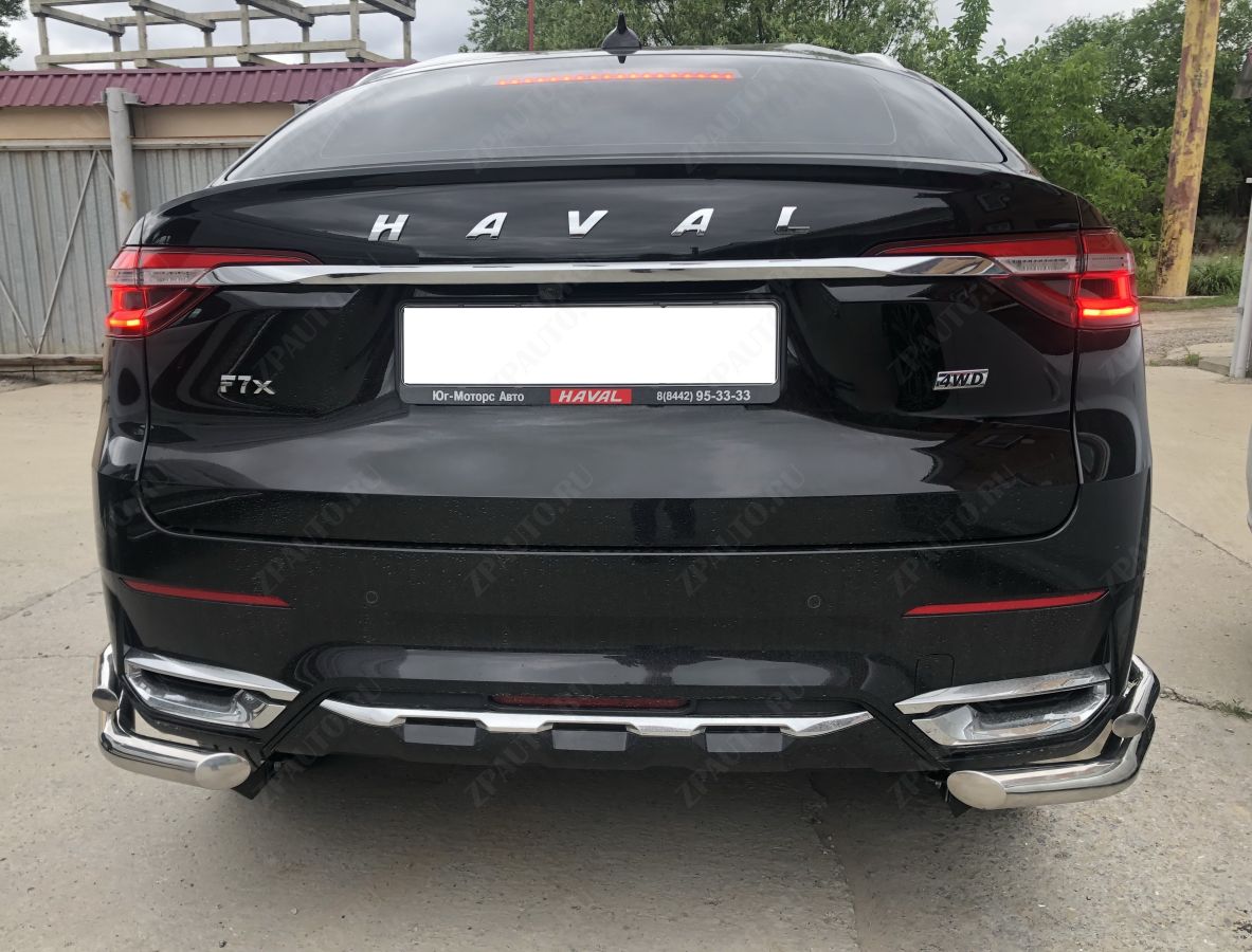 Защита заднего бампера  угловая двойная для автомобиля HAVAL F7, F7X 2019 арт. GWF7X.19.19