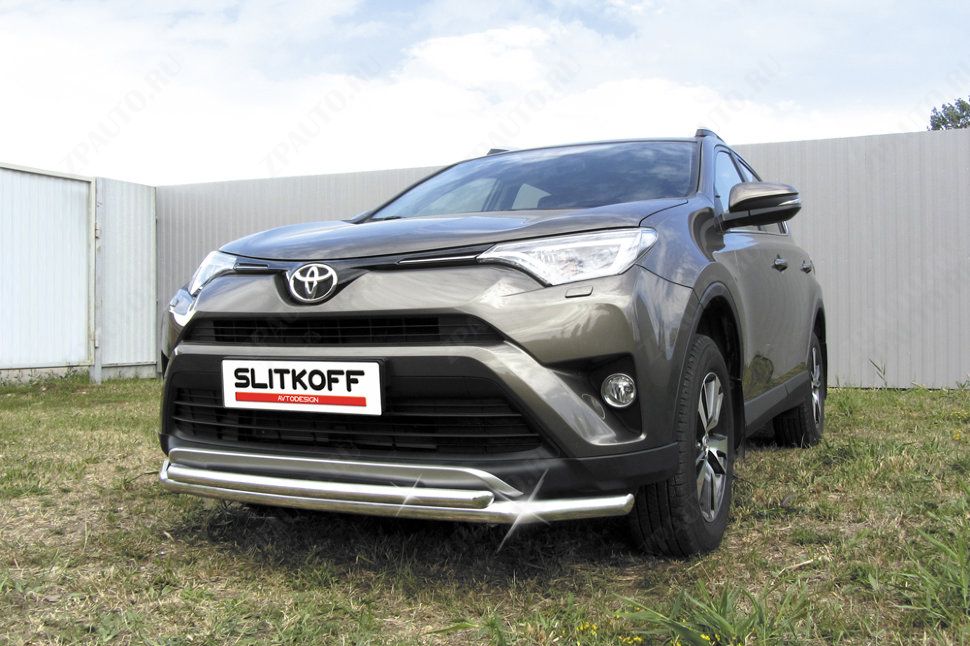 Защита переднего бампера d57+d42 двойная Toyota Rav-4 (2015-2019) Black Edition, Slitkoff, арт. TR415-001BE