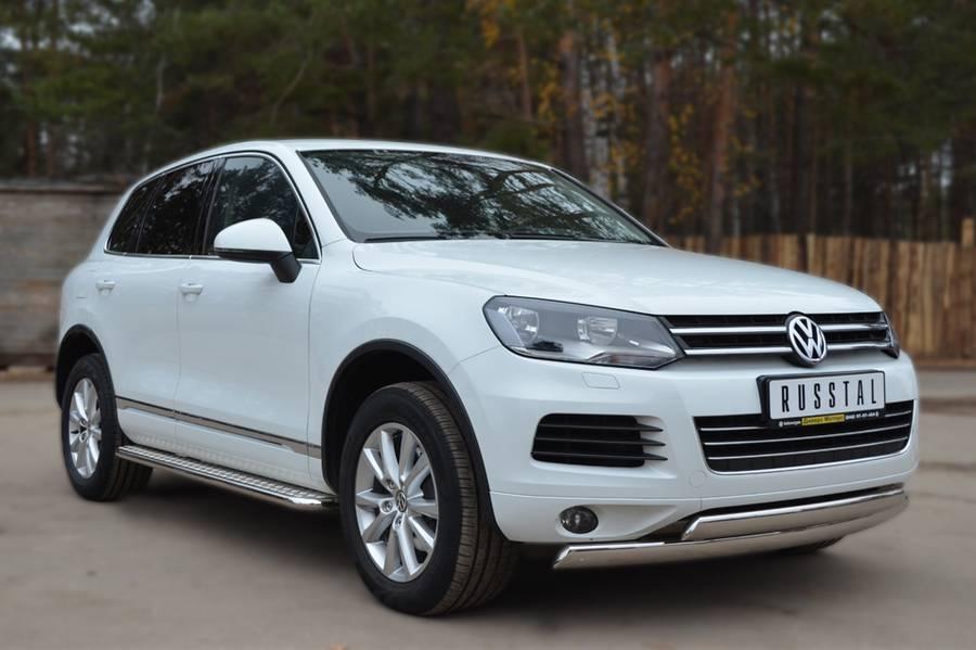 Защита переднего бампера d75x42 овал для Volkswagen Touareg 2010, Slitkoff VTZ-001069